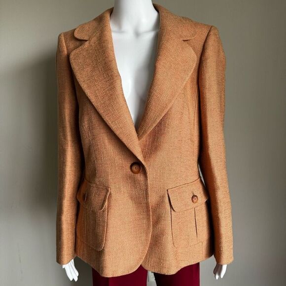 Vintage Dana Buchman Peach Orange Tweed Jacket Blazer Size 12 - Picture 1 of 7